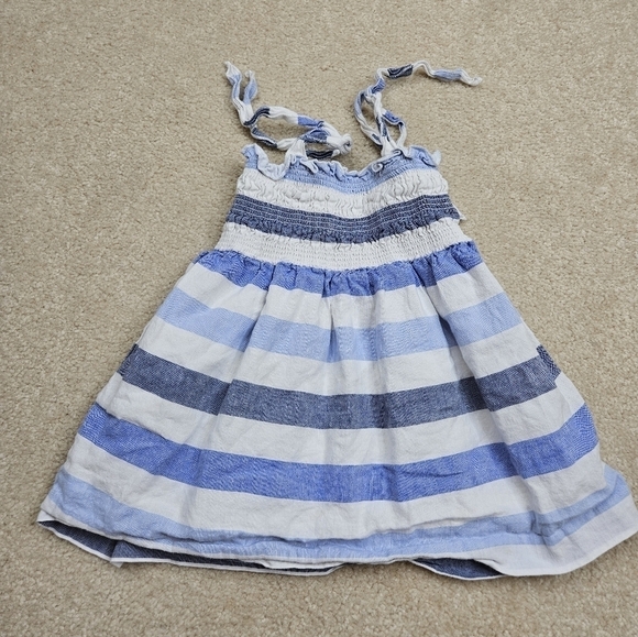 Janie and Jack Girls 6-12 Linen Blend Dress Blue + White stripes #pinktag - Picture 1 of 5